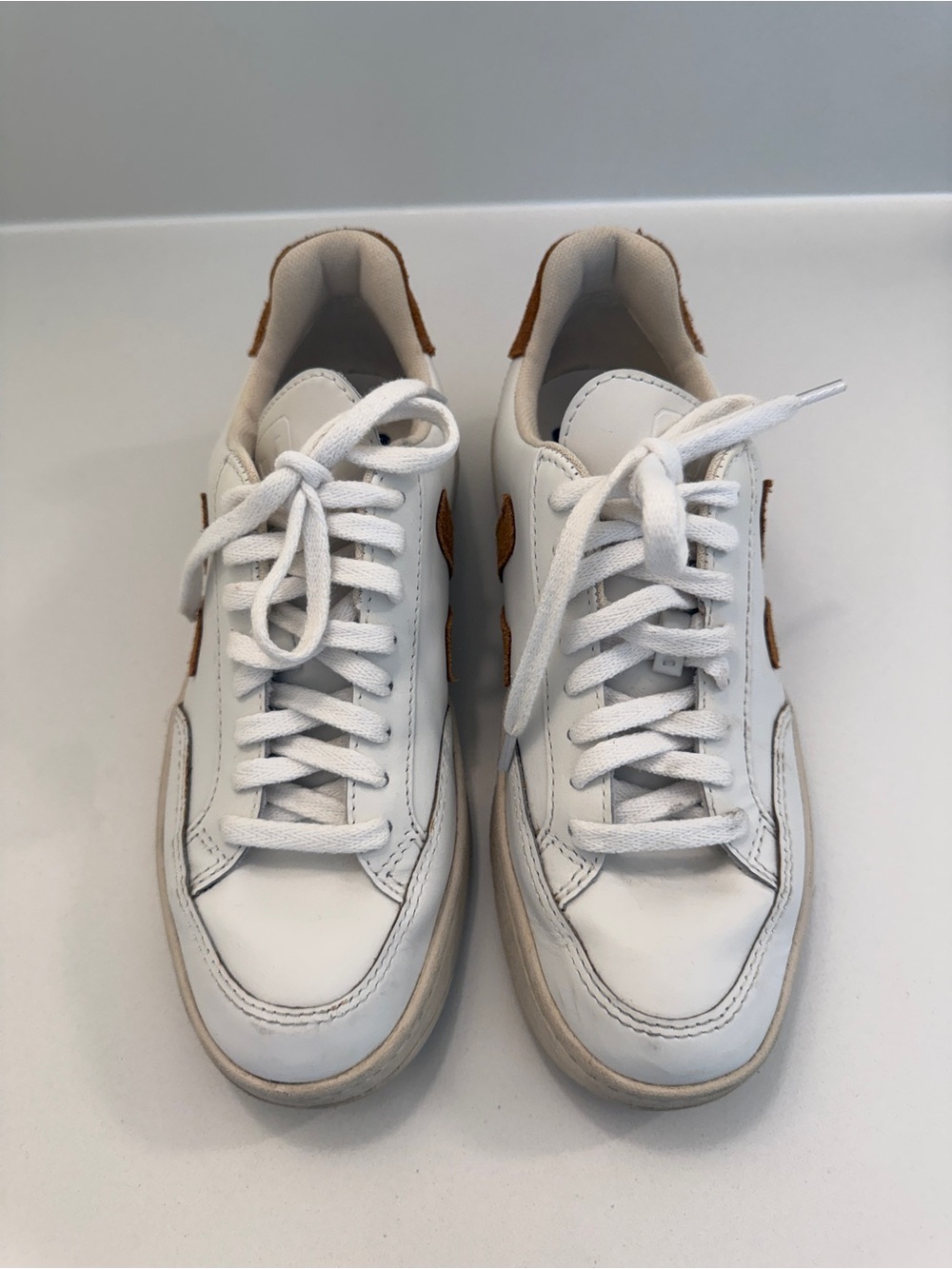 White Sneakers with Brown Suede Accents - Picture 4 of 4